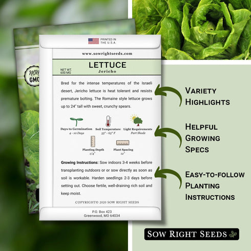 Packet (3) Sow Right Seeds - Jericho Lettuce Seeds for Planting - Non-GMO Heirloom with Instructions to Plant a Home