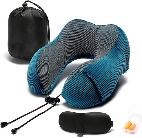 Memory Foam Neck Pillow with 360-Degree Head Support, Lightweight Travel Airplane Pillow with Storage Bag for Sleeping,