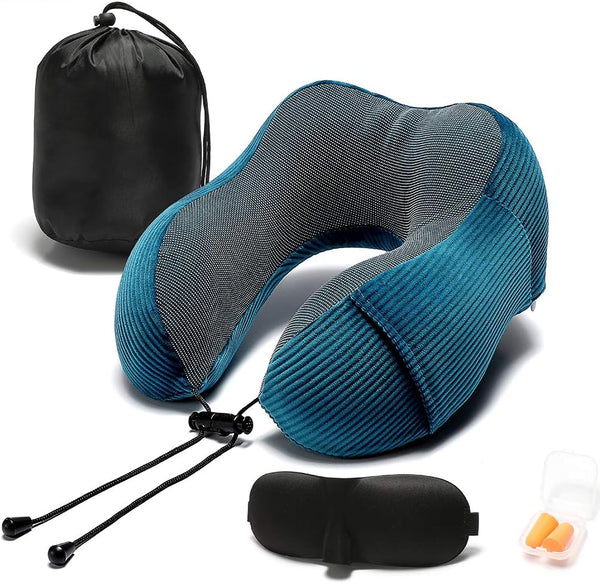 Memory Foam Neck Pillow with 360-Degree Head Support, Lightweight Travel Airplane Pillow with Storage Bag for Sleeping,