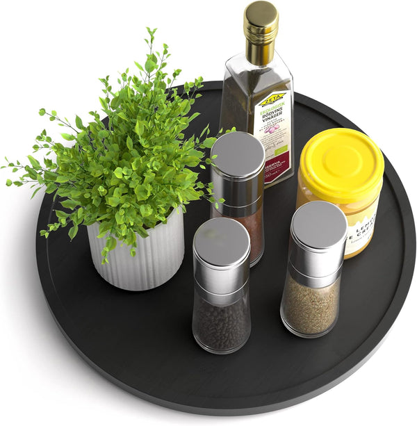 Lazy Susan Organizer, 12 Inch Non-Skid Bamboo Rotating Spice Rack for Kitchen Countertop Storage