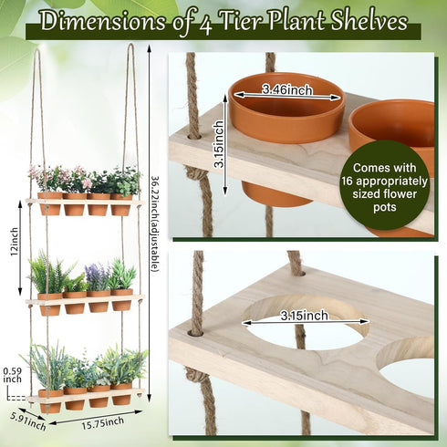 FillTouch 3 12 Tiered Hanging Herb Planters Hanging Herb Garden Wall with Pcs Nursery Pot Wood Vertical Window Plant