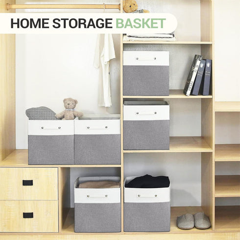 Foldable Storage Bins 13x13 Fabric Linen Storage Cubes for Shelves Drawer with Handles for Organizing Closet, Set of 4