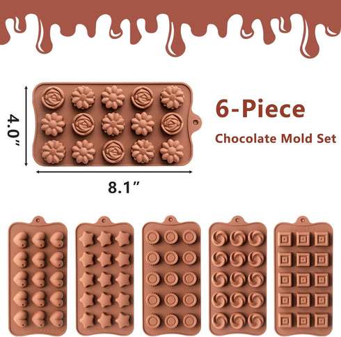 6 Pack Chocolate Molds Candy Molds Silicone, Food-Grade Non-Stick Jelly Mold, Crayon Mold, Silicone Baking Mold
