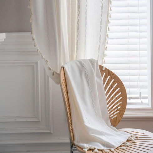 BCLBUSTE 84 Inch 2 52" 84" Boho Curtains Semi-Blackout Panels for Living Room, Linen Tassels Farmhouse Curtains