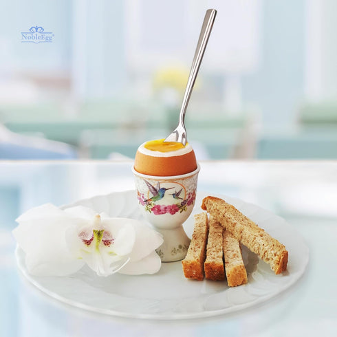 NobleEgg Vintage Style Porcelain Egg Cups for Soft Boiled Eggs with Stainless Steel Spoons