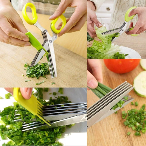 Herbal Scissors Stainless Steel 5 Blade Kitchen Scissors, Mince Fresh Herbs & Leafy Greens, Green