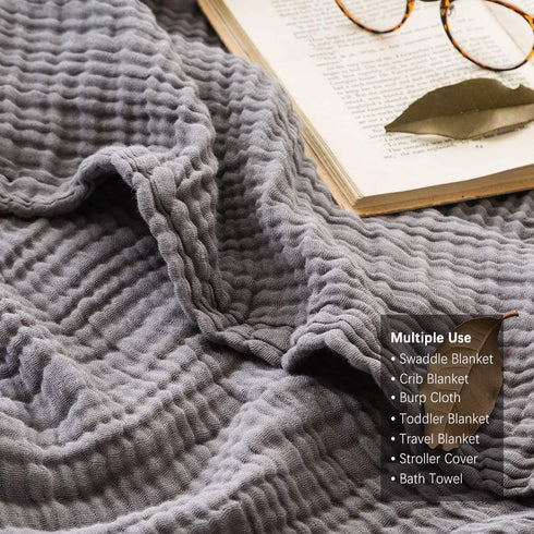 EMME 100% 60"x80" Muslin Grey Twin Blanket Cotton Bed Blankets for Adults and Baby Lightweight Soft Breathable All