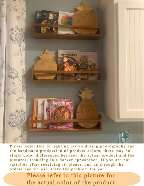 24 Inch Set 3 AZSKY Nursery Shelves Light Walnut Floating Book Shelf Organizer for Baby Nursery Dcor Wall Book Shelves