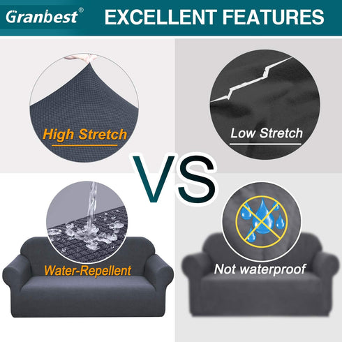 Granbest Premium High Stretch Water Repellent Sofa Cover Couch Slipcover Super Soft Fabric (Gray, Large)