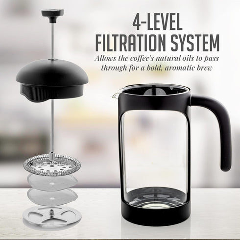 OVENTE 34 Ounce French Press Coffee Maker, Heat Resistant Borosilicate Glass, Black FPB34B