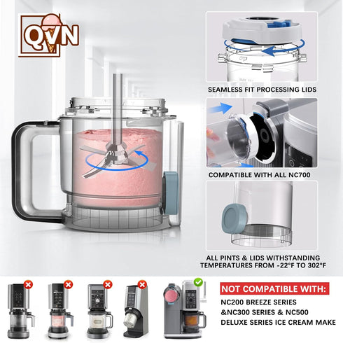 QVN 4 Pack NC700 for Ninja Swirl Pints, Creami Containers Compatible with Series Swirl Creami Maker & Soft Serve Ice