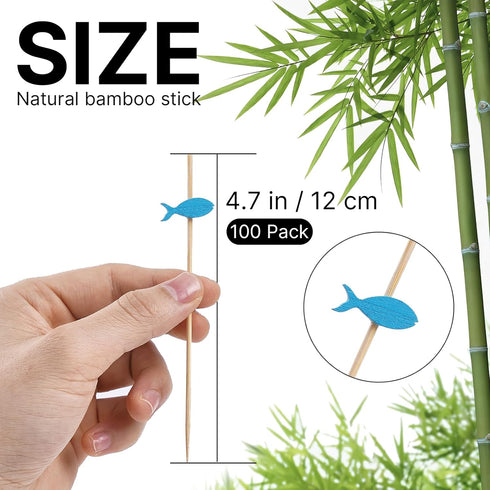 PuTwo 100 Counts Cocktail Toothpicks - Handmade Natural Bamboo Cocktail Sticks for Appetizers, Fruits, Dessert - Blue