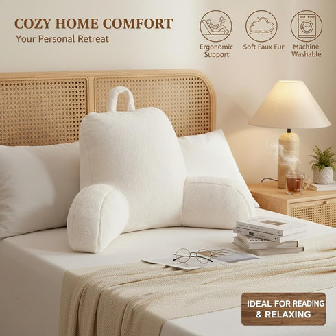 Reading Pillow with Arms for Sitting in Bed, Backrest Support Cushion Soft Back Pillow for Couch, Sofa & Floor, Dorm