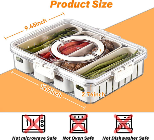 Portable Fruit Storage Containers for Fridge, 4 Compartments Snack Box Container, BPA-Free Divided Serving Tray with