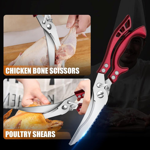 Dream Reach Poultry Shears, Red Heavy Duty Kitchen Shears with Serrated Edge, No Rust Spring Loaded, Multipurpose