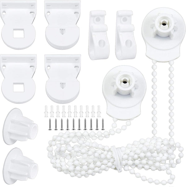 SelfTek 2 Set 25mm Roller Blind Fittings Plastic Brackets with Beaded Chain Replacement Repair Kit
