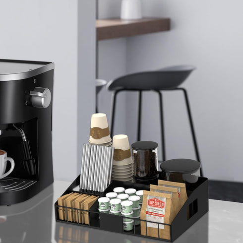 Coffee Station Organizer, New Upgrade Metal Coffee Organizer, Coffee Bar Organizer for Countertop,Office Breakroom Tea Storage Accessories Holder for K Cup Condiment,Customizable DIY Logo(Black) by LWSFF