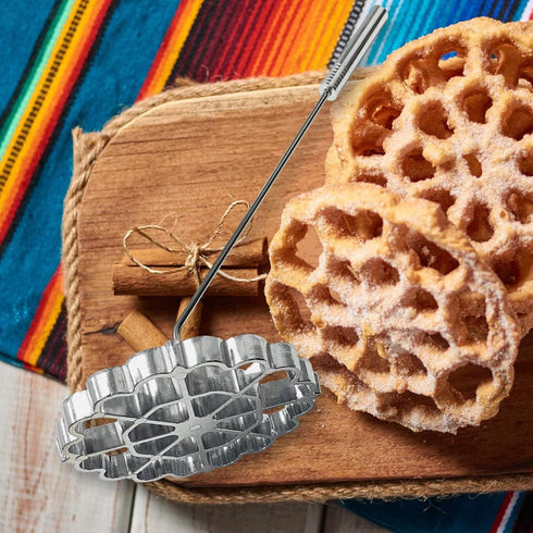 Bunuelos Mold with Handle, Rosette Timbale Iron Set, Aluminum Waffle Molds with Handle for Funnel Cake, Mexican Rosette