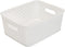 Simplify Small White Resin Wicker Tote | Storage Bin | Plastic Organizer with Carrying Handles for Bathroom