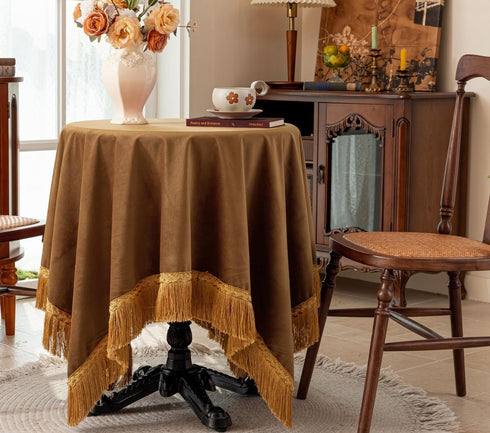 F-CHU Small Square Tablecloth 36 x 36 Inch Velvet Table Cloth Solid Camel