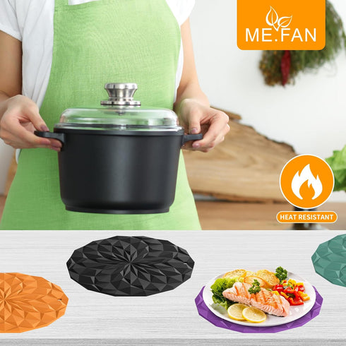 ME.FAN Silicone Trivet Mats, 4 Pack Heat Resistant Pot Holders, 7.4'' Thickened Hot Pads for Kitchen Counter