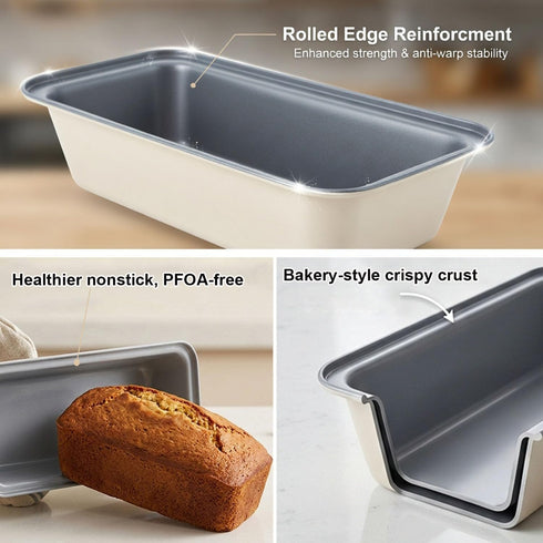 13x4 Inch 3-Pack, Loaf Pan Nonstick Carbon Steel Bread Pan for Even Baking, Long Baking Pan for Homemade Sourdough