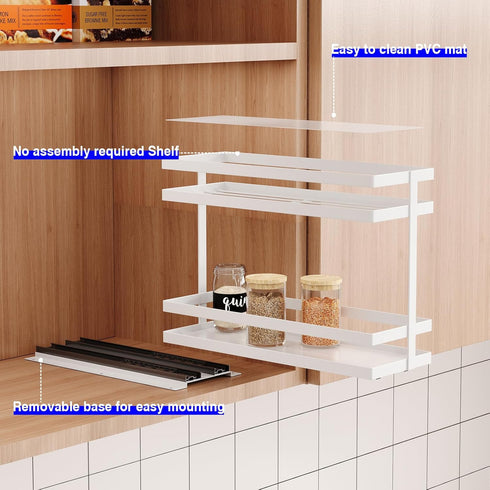 2 Pack 2 Mustorn Pull Out Spice Rack Organizer for Cabinet, Tier Metal Slide Out Seasoning Organizer and Storage Heavy