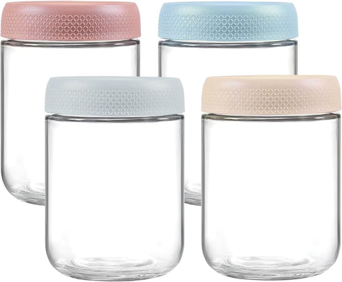 MOLADRI 16 oz/480 ml Glass Storage Canister with Airtight Lid, 4 Pack Clear