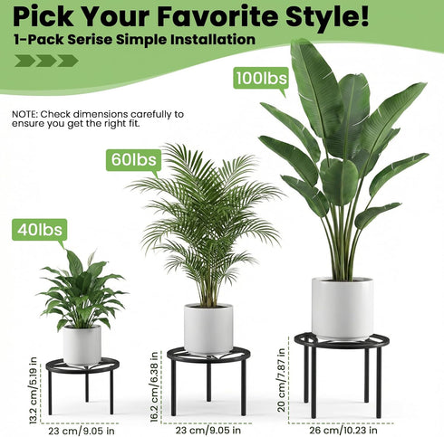 7.9-inch TOSKING Heavy Duty Metal Plant Stand - Round Tray with Geometric Pattern, Adjustable Leveling Feet