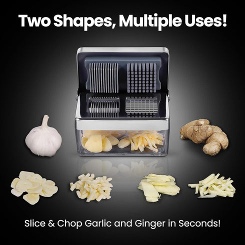 2 1, 5 Garlic Press Stainless Steel, Garlic Chopper Mini & Slicer Super Thin in Odor Free Ginger Dicer with Storage