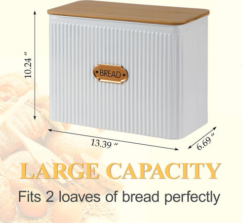 HOME PALETTE Countertop 2 Extra Large Bread Box for Kitchen Corner Breadbox for Homemade Bread Metal White Vertical