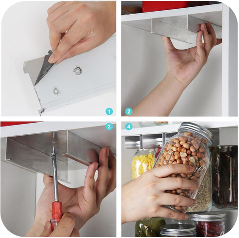 Mason Jar Organizer, Canning Rack for 4-64 oz Jars, Under Cabinet and Pantry Food Storage Hanger Accessories (2Pcs)