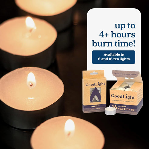 Paraffin-Free Scented Tea Lights Candles, Clean-Burning and All-Natural Tea Light Candles, 4-Hour Burn Time (Lavender Scent, 6 Tea Lights) by GoodLight