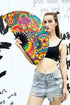 Amajiji Large Folding Hand Rave Fan, Popping Fan for Line Dancing, Party, Decoration, Festival (Dream Flower)