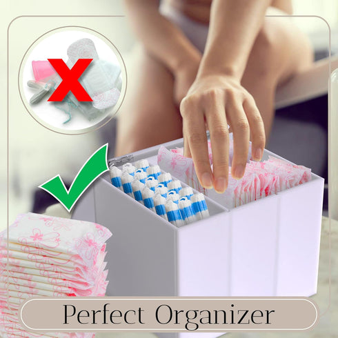 The Flow Box Co. The Flow Box Tampon and Sanitary Pad Organizer - Bathroom Organizer with Removable Dividers, Tampon