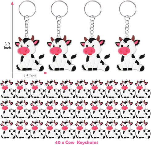 40 Pack Cow Keychains, Animal Themed Party Decoration for Guests, Farm Animal Baby Shower, Kids Birthday