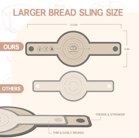 Silicone Bread Sling for Dutch Oven, 2 PCS Non-Stick Reusable Baking Mat with Long Handles for Sourdough Bread