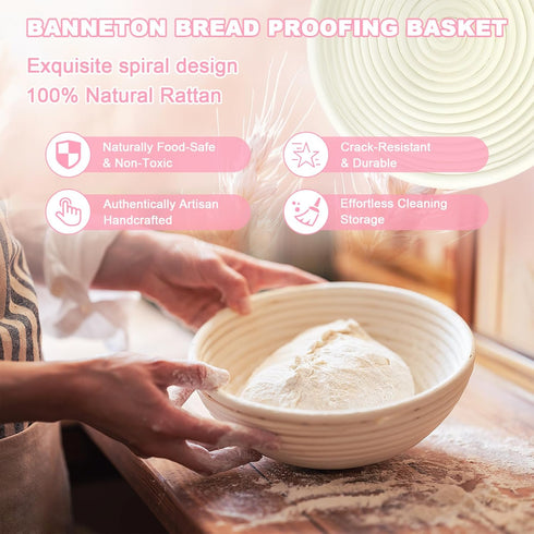 Set Beginner Sourdough Starter Kit, Sourdough Bread Baking Supplies, Banneton Bread Proofing Basket with Glass