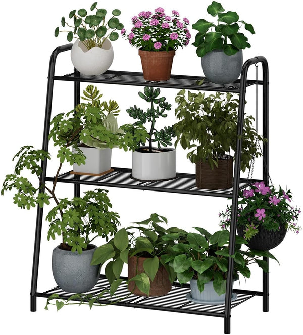kiplant Plant Stand Indoor, Outdoor Tiered Plant Stand, Corner/Metal/Black Plant Shelf