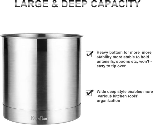KSENDALO Kitchen Utensil Holder, 7x7inch Large Sturdy Heavy Crock for Kitchen Counter, Silver