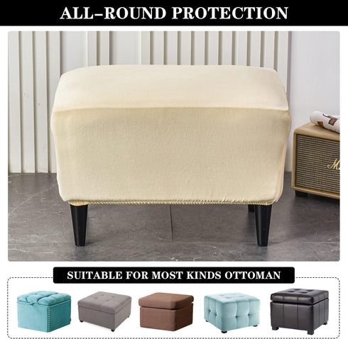 Stretch Ottoman Covers, Velvet Ottoman Slipcover Rectangle Storage Stool Cover Footstool Slipcover for Living Room