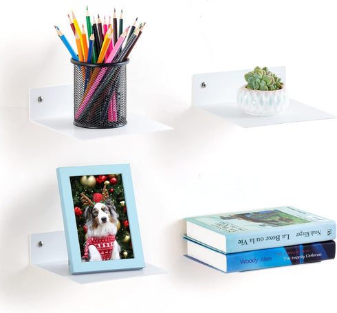 ELSKER&HOME Small Floating Shelf Set of 4 Pack White, Metal Floating Book