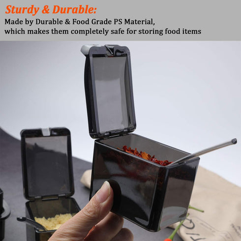 V·RESOURCING Elegant Black Seasoning Box, 4 Pieces Storage Container Cruet for Home Kitchen, Condiment Jars