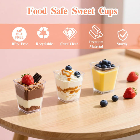 50 Pack 5 oz Rouceyxin Plastic Dessert Cups with Lids and Spoons, Yogurt Parfait Appetizer Cup with Lids for Party