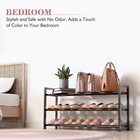 3-Tier Closet, 18-33 Bumusty Expandable Shoe Rack for Adjustable Shoe Rack for Small Space, Small Shoe Organizer