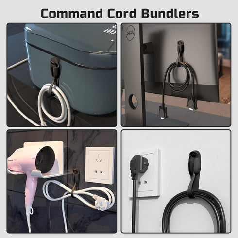 Universal Pot Lid Holder, 2 Pack Self Adhesive Pot Lid Organizer, Along with Three Hooks at The Bottom and 2 Pack Command Cord Bundlers for Kitchen appliances, Fits 6" to 13" pots