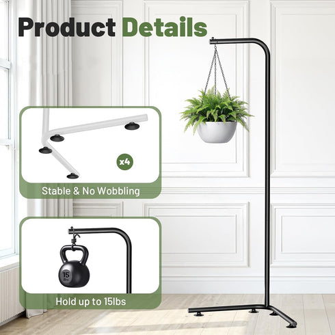 Zononoca Hanging Plant Stand Indoor, Corner Plant Stands for Indoor Plants, Black Metal Hanging Plant Holder