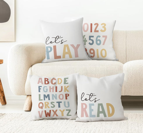 ISANOU Room,18x18 Inch Set 4 Nursery Decorative Pillow Covers,Let's Play Read Alphabet Throw Pillow Covers Decor
