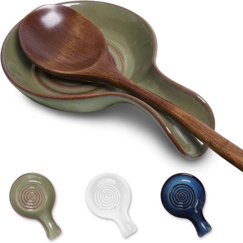 Spoon Rest for Kitchen, Ceramic Holder for Stove Top, Heat Resistant Utensil Rest, Dishwasher Safe, 3 Pack