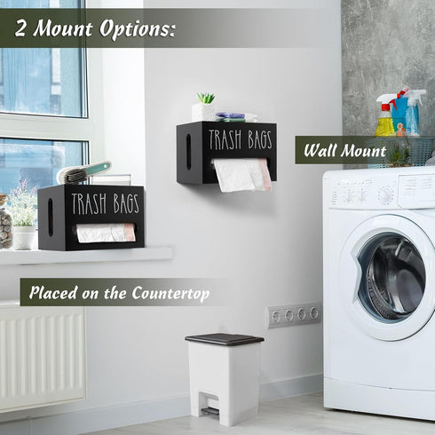 13-gallon Countertop, DRASTAR Trash Bag Dispenser, Large Wooden Trash Bag Holder Wall Mount, Black Roll Holder